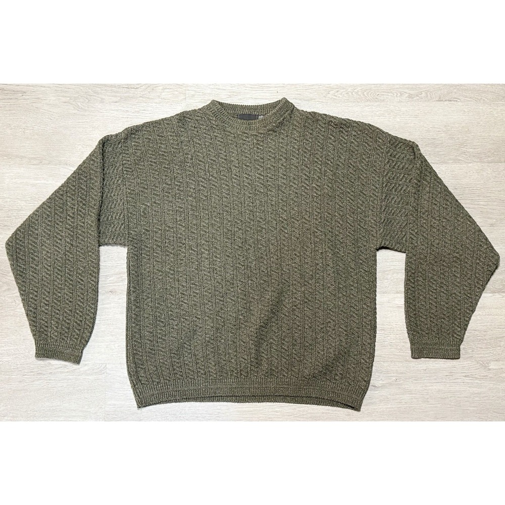 Vtg Bill Blass Pullover Sweater Men Size L Cotton Green Hand Framed Made In USA